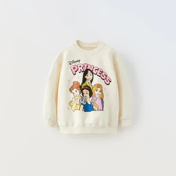 Повседневная Детская футболка с длинным рукавом, новый дизайн, пуловер с принтом принцессы, топы с круглым вырезом, милые однотонные кофты для маленьких девочек
