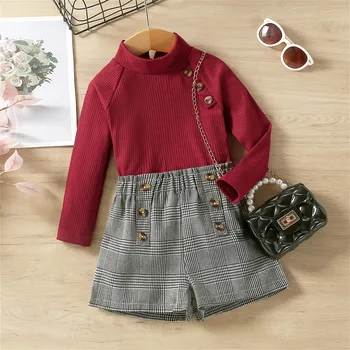 Одежда Для маленьких девочек, осенне-зимняя одежда, вязаный пуловер с высоким воротом и длинными рукавами, топы и платья на пуговицах для именинниц