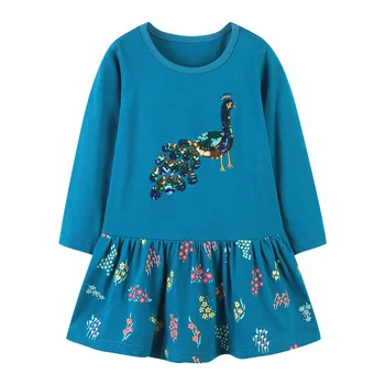 Новые осенние детские милые повседневные платья с животными для девочек, платья с цветочным принтом для маленьких девочек, детское платье с длинными рукавами от 2 до 11 лет