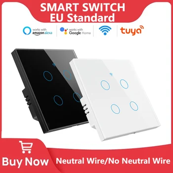 Smart Switch EU WiFi Smartlife Нейтральный провод / без нейтрального провода Сенсорный выключатель света 220 В Работает с Alexa Google Home 1/2/3/4 Gang