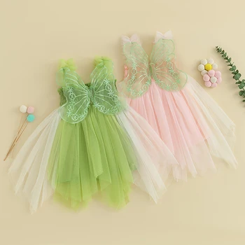 Платье для девочек для малышей от 6 М до 4 лет, многоуровневое фатиновое платье на бретелях с вышивкой бабочкой, без рукавов, летняя повседневная одежда, платье принцессы