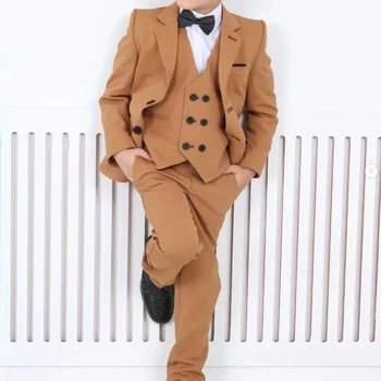 2023, новый модный однотонный костюм для мальчиков, комплект из трех предметов (куртка + брюки + жилет), однобортный красивый свободный официальный комплект