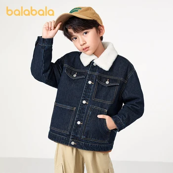 Balabala для малышей 2023, куртка для мальчиков и девочек, зимняя новая повседневная джинсовая флисовая куртка из двух частей