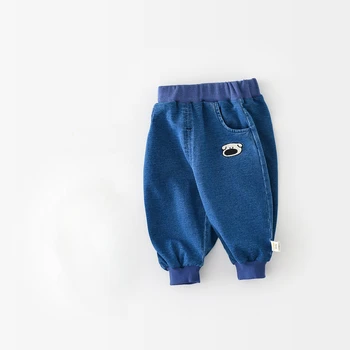 Новые детские брюки, одежда для новорожденных, джинсовые брюки с вышивкой до середины талии, осень 2023 г.
