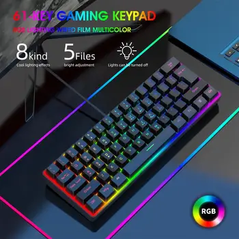 2023 61-клавишный Ноутбук K401 Настольный Проводной Игровой Манипулятор Sense Electric Competition Game RGB Светящиеся Колпачки для клавиш клавиатуры