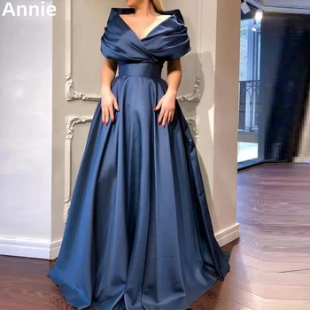 Платья для выпускного вечера Annie Elegant Lady Королевского синего цвета из атласа, вечернее платье трапециевидной формы с поясом, халат для официальных мероприятий 2023, Serenehill