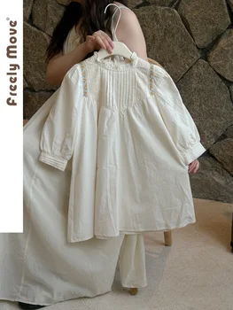 2023 Новое платье для маленьких девочек с длинным рукавом и цветочной вышивкой для девочек, осенняя одежда для девочек, детская одежда