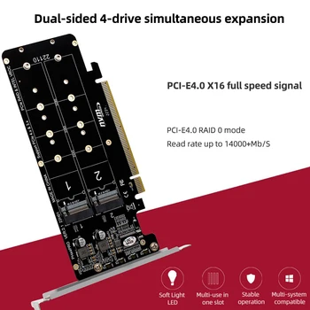Двусторонний Адаптер Расширения RAID-массива на 4 диска, Разделенная карта NVME RAID-карты PCIEx16 Для сервера M.2 M-Key Nvmex4ssd 2U