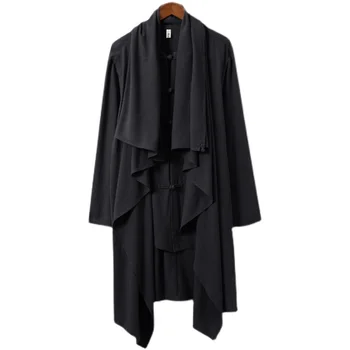 Уличная одежда, тренч, мужская винтажная куртка с длинным рукавом, мужская хлопковая льняная Традиционная верхняя одежда, однобортные куртки, Однотонные M-5XL