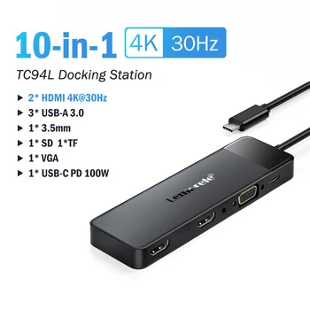 Lemorele TC94 10-Портовая Док-станция USB C Концентратор Type-C USB 3,0 Адаптер Двойной HDMI 4K USB-HDMI VGA Аудиоинтерфейс Для Ноутбука