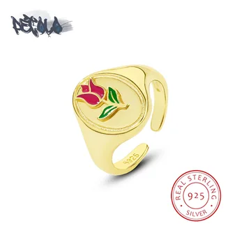 Кольцо из стерлингового серебра S925 для женщин, креативные Кольца с красными тюльпанами, Модные Золотые цветы, ювелирные изделия из стерлингового серебра, украшения для вечеринок