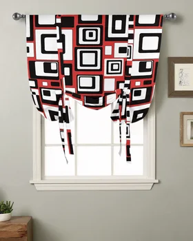 Геометрический прямоугольник, Красно-черная оконная занавеска для гостиной, римские шторы для кухни, кафе, короткие шторы.