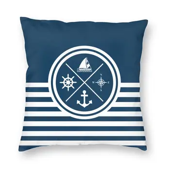 Синий якорь в морской тематике, компас, наволочка из полиэстера с принтом, декор, Наволочка для подушки Home 40 * 40 см