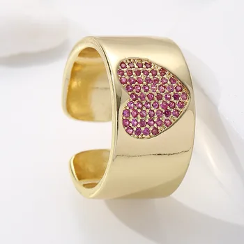 Хит продаж Розовый кристалл в форме сердца с цирконом, Открывающееся Регулируемое позолоченное кольцо, женские украшения в стиле французской романтики, шарм, подарок