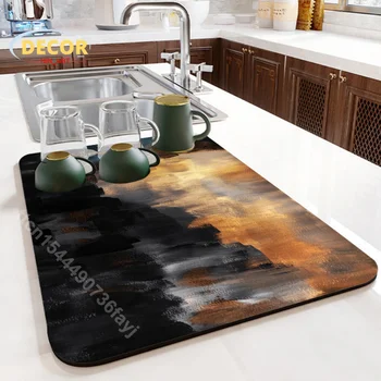 Абстрактный коврик для сушки посуды, Дренажная прокладка для масляной живописи с двухатомным сверхпоглощающим моющимся рисунком, Эстетичное украшение кухни