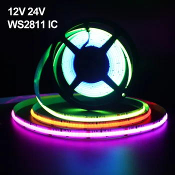 FCOB RGB IC LED Light Strip WS2811 Адресуемые 720LEDs/m Dream Color DC12V 24V WS2812B Высокой Плотности RA90 Гибкие Брелки COB Lights