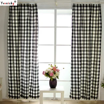 Классический стиль, черно-белые шторы из сетчатой ткани, полутени, шторы из клетчатой ткани для спальни и гостиной, хлопчатобумажная ткань