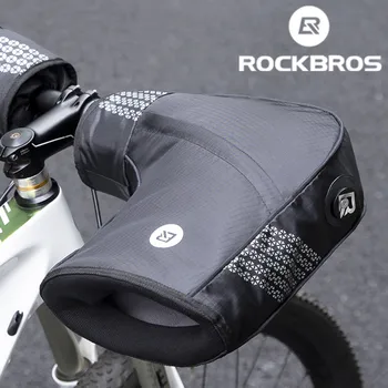 Официальные Зимние Перчатки ROCKBROS, Ветрозащитные Перчатки, Чехол Для Руля, Термальное Цевье MTB Велосипеда, Сохраняющие Тепло Велосипедные Перчатки