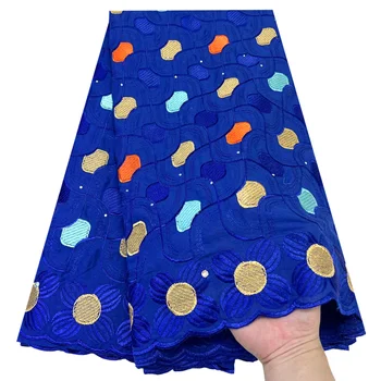 Последняя Синяя Африканская Вышивка 100% Хлопок Швейцарская Кружевная Ткань Африканская Кружевная Ткань 2,5 Ярда Швейцарского Вуалевого Кружева Для Вечернего Платья K278