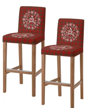 Рождественский зимний красный плед в виде снежинки и лося, барный стул, чехол для стула, эластичная короткая спинка, защита сидений стула для домашней столовой