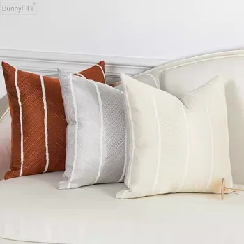 Чехол для подушки, окрашенный жаккардовой пряжей, чехол для подушки в полоску 45x45 см, мягкий домашний декор для гостиной, диван-кровать, кушетка цвета слоновой кости