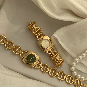 Модные женские кварцевые часы с металлической цепочкой в стиле ретро, модные женские часы с таблицей тенденций темперамента