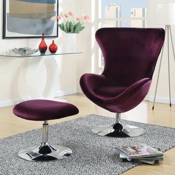 [Срочная распродажа] Современное акцентное кресло Egg Lounge Chair с пуфиком фиолетового цвета [США-W]