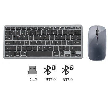 Комбинированная беспроводная клавиатура и мышь Bluetooth 5.0 и 2.4 G, мини-мультимедийная клавиатура и мышь для портативных ПК, iPad TV, Android Macbook
