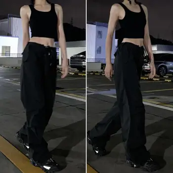 Однотонные брюки Стильные женские брюки-карго с низкой талией и эластичным поясом, широкие штанины для хип-хопа, уличная одежда, повседневная одежда для