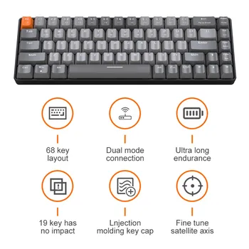 Механическая клавиатура, совместимая с Bluetooth 5.0, двухрежимная игровая клавиатура, эргономичная 2.4G, 68 клавиш для настольного ноутбука для компьютера PC