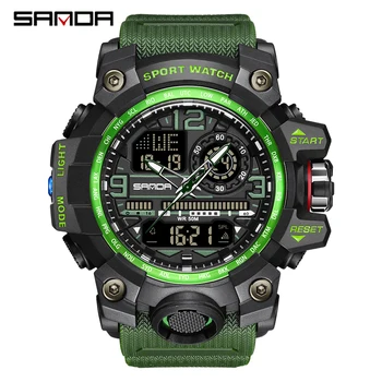 SANDA Новые мужские часы зеленые спортивные часы LED Digital 5ATM Водонепроницаемые Военные часы Мужские часы relogios masculino