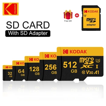 KODAK SD-карта 512 ГБ 256 ГБ 128 ГБ microSD V30 U3 Флэш-карта памяти 32 ГБ 64 ГБ TF-карта 4K Class10 Tarjeta UHS-I Card Бесплатная Доставка