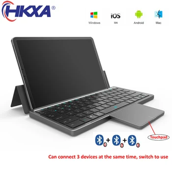 HKXA 3-канальная портативная беспроводная планшетная клавиатура Bluetooth 5.2 с чехлом из искусственной кожи, складная подставка для телефонов Windows Android IOS iPad.
