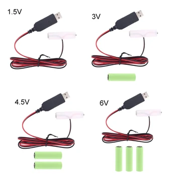 Адаптер для муляжных батареек типа АА, Съемный кабель питания USB, замена шнура, от 1 до 4шт батареек типа АА для светодиодных игрушечных пультов дистанционного управления