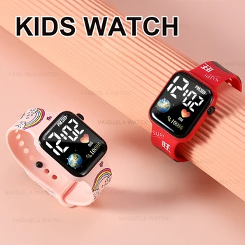 Цифровые часы для мальчиков и девочек, детские электронные наручные часы со светодиодной подсветкой, модные водонепроницаемые спортивные часы с печатью, студенческие детские часы