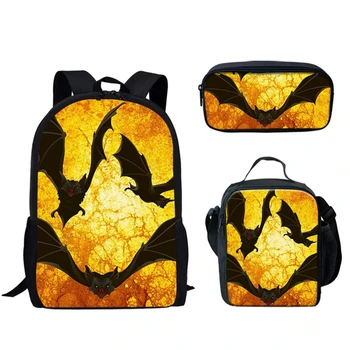 Модный Креативный Забавный Хэллоуин, Озорная летучая мышь, 3D принт, 3 шт./компл., школьные сумки для учеников, рюкзак для ноутбука, сумка для ланча, пенал для карандашей