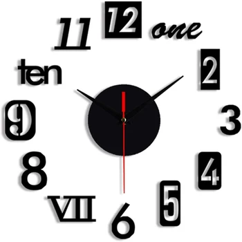 Настенные часы своими руками - Современные 3D Зеркальные настенные часы с римскими цифрами, Часы -Наклейка на стену, Домашний декор комнаты, Черный
