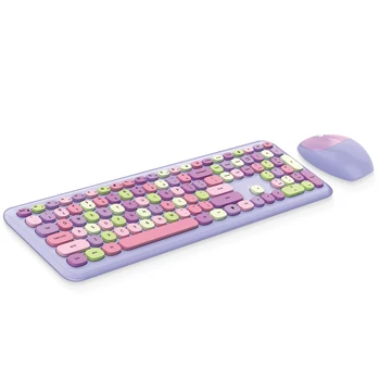 Комплект беспроводной бесшумной клавиатуры и мыши 2.4 G в натуральную величину, комплект для женщин и девочек, 110 клавиш, милый Розовый, фиолетовый, черный, синий, зеленый, для портативных ПК