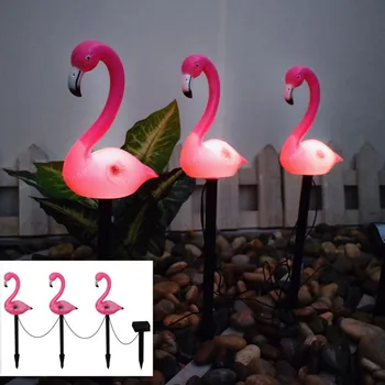 Розовый Фламинго Светодиодные лампы для газона Светодиодные садовые лампы Наружные Солнечные фонари Розовая Птица Декор газона Украшение ландшафта Ночное освещение