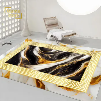 Абстрактный Мраморный ковер с геометрической каймой, ковер Посередине, журнальный столик для гостиной, диван, ковер, модный бархатный коврик для ванной комнаты
