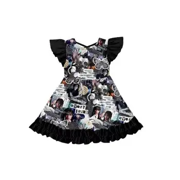 Горячая распродажа, детское платье-кроссовер с коротким рукавом, Праздничное платье с оборками