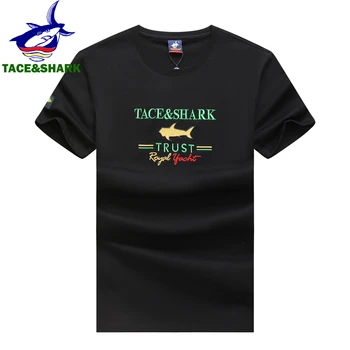 TACE & SHARK Высококачественная Футболка с вышивкой Акулы 2023, Летние Модные футболки, Одежда, Мужские Повседневные Хлопковые Футболки, Топы 3XL
