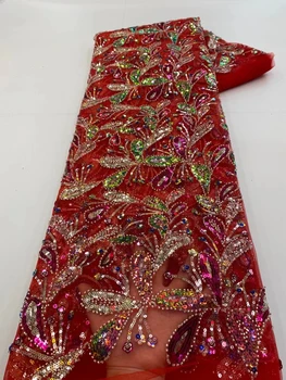 Африканские кружевные ткани с блестками, тяжелые Роскошные хрустальные бусины ручной работы, блестящая сетка 2023, высококачественная свадьба из тюля в нигерийском стиле с бисером