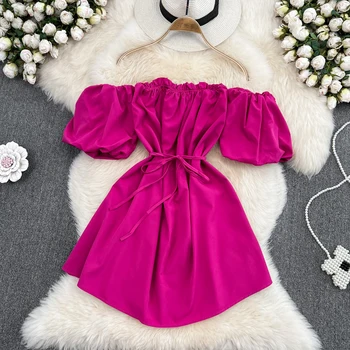 Корейская праздничная пляжная юбка 2023 г., Тонкое Сексуальное платье трапециевидной формы с открытыми плечами и запахом на талии, летнее