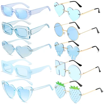 Солнцезащитные очки синего цвета в виде сердца / квадрата / огня, солнцезащитные очки цвета желе, солнцезащитные очки с защитой от UV400, украшения для летних вечеринок, женские очки