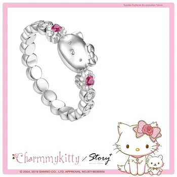 Открытое кольцо Sanrio Hello Kitty с цирконом, современный Простой темперамент, модное украшение для пригородных поездок