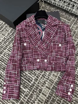 Новый твидовый пиджак высокого качества с красными лацканами