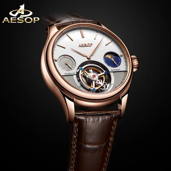 AESOP Роскошные мужские оригинальные механические часы с турбийоном, мужские многофункциональные наручные часы с подзаводом в фазе луны, сапфировые наручные часы