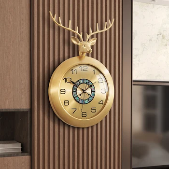 Настенные часы из стереоскопической латуни с головой оленя, роскошные украшения для гостиной, Дизайн домашней комнаты, Европейский стиль, современные часы, обивка