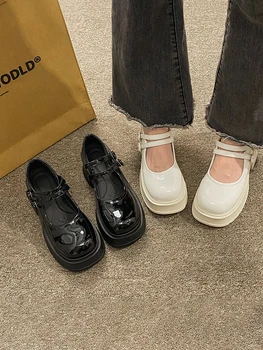 Женские туфли-Дерби, Сабо Modis, Повседневные женские кроссовки на платформе, туфли на плоской подошве с круглым носком, кожаные туфли 2023 Creepers, Летнее платье